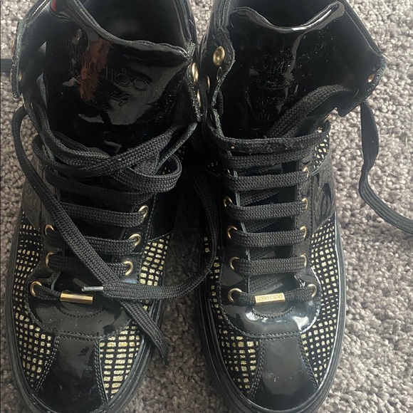 Jimmy Choo Black and Gold Sneakers - Picture 1 of 7